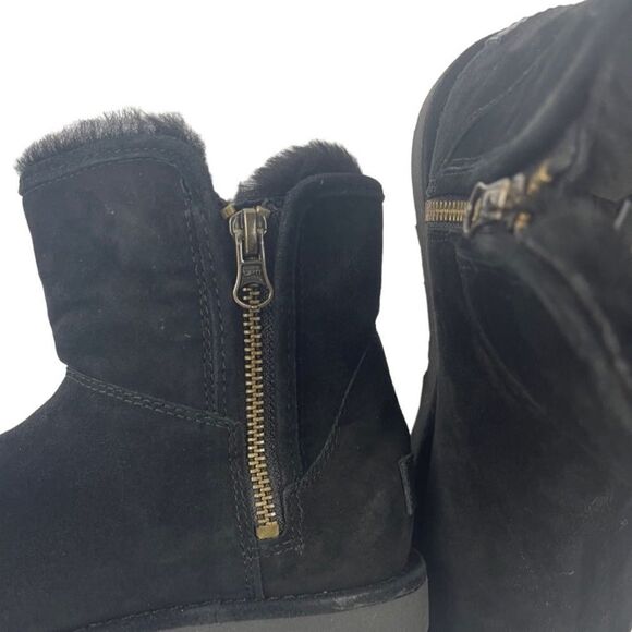 UGG Women’s Black Suede Classic Nero Mini Abree II Switzerland Fur Boots Size: 5 - Picture 3 of 7